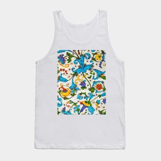 FLORENTINE RENAISSANCE FLORAL Gold Blue Flowers,Swirls,Fruits, Leaves Tank Top